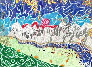 Colours of Autumn — landscape drawing by Ben Stone, 2021